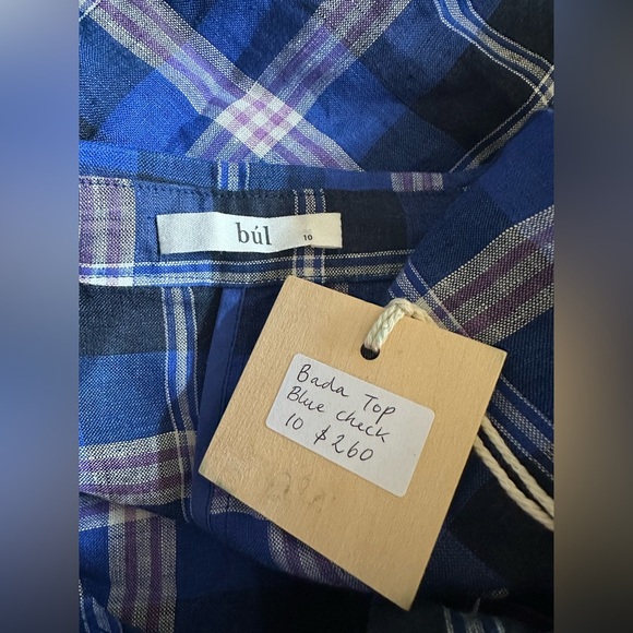 NWT bul BADA TOP BLUE/ PURPLE CHECK size AU 10 natural linen current style US 6 - Picture 6 of 10
